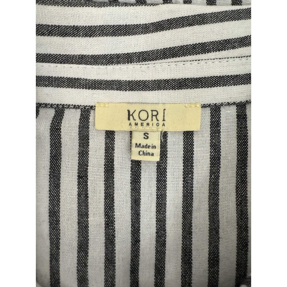 Kori America Womens S Black Stripe Button-Up Tunic Dress Floral Embroidered‎ - Picture 3 of 6
